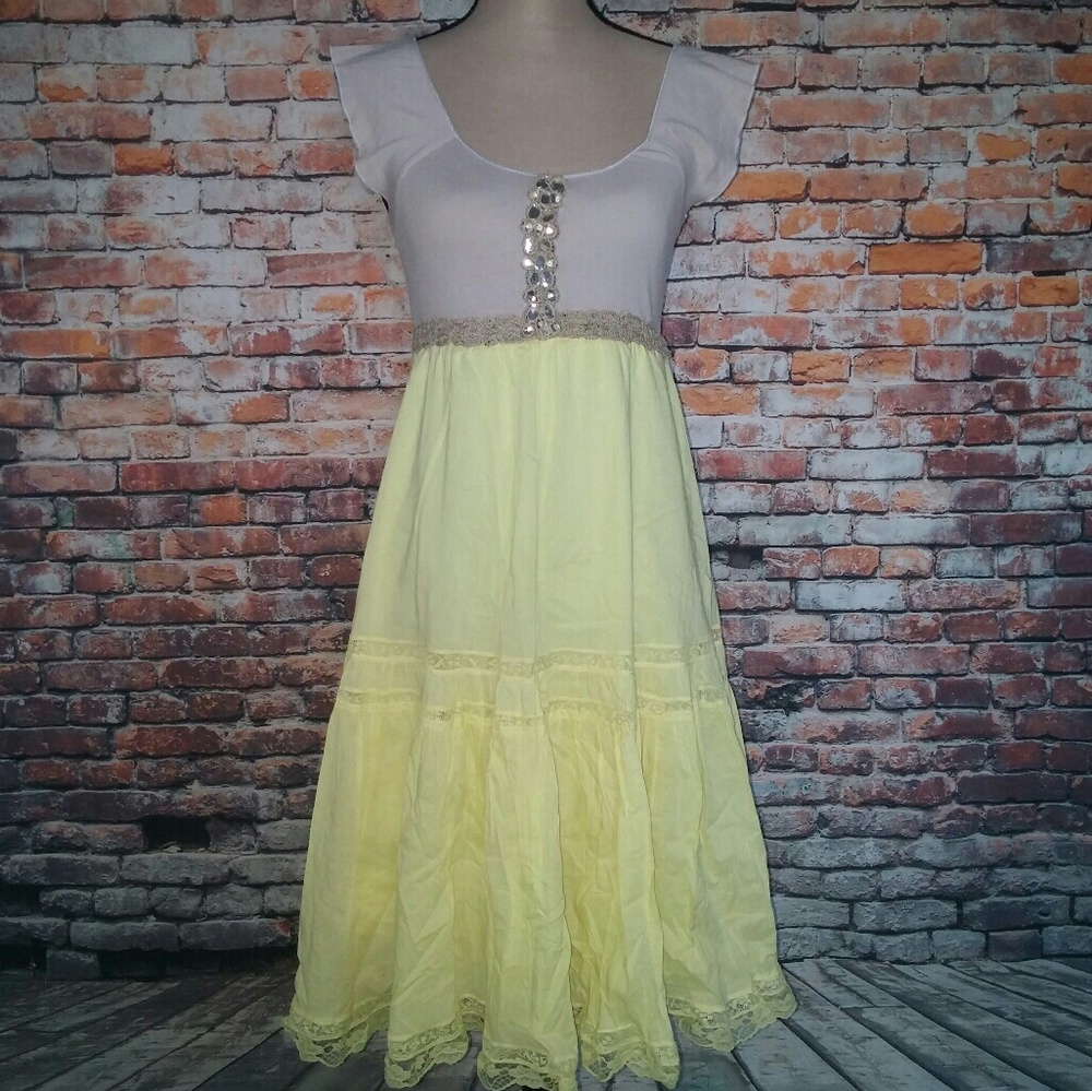Free People Yellow Beige Flowy Dress